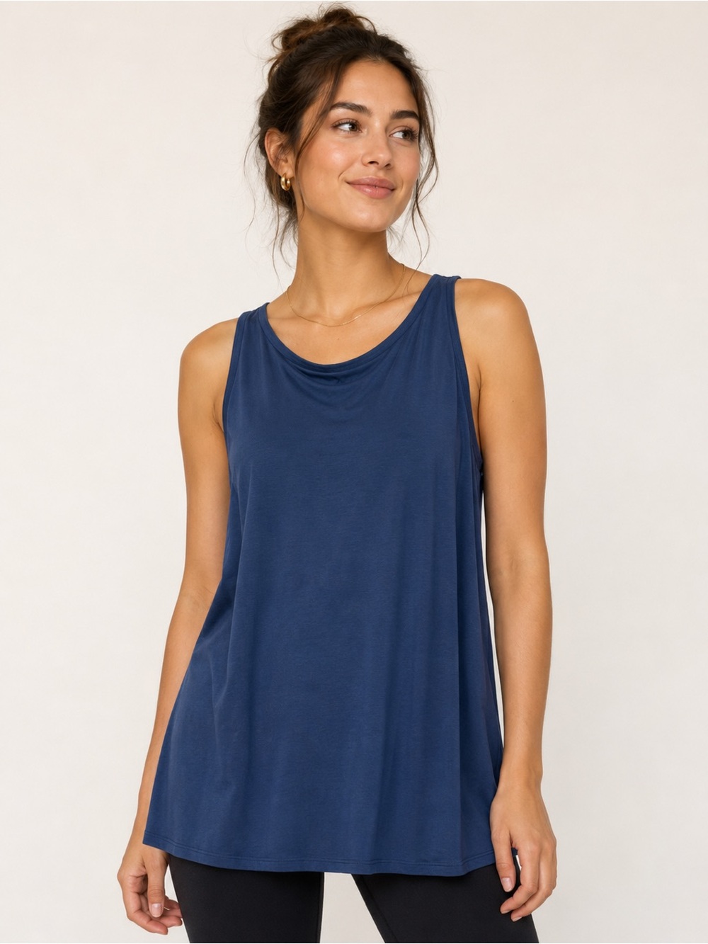 Eileen Fisher Navy Scoop-Neck Sleeveless Tank